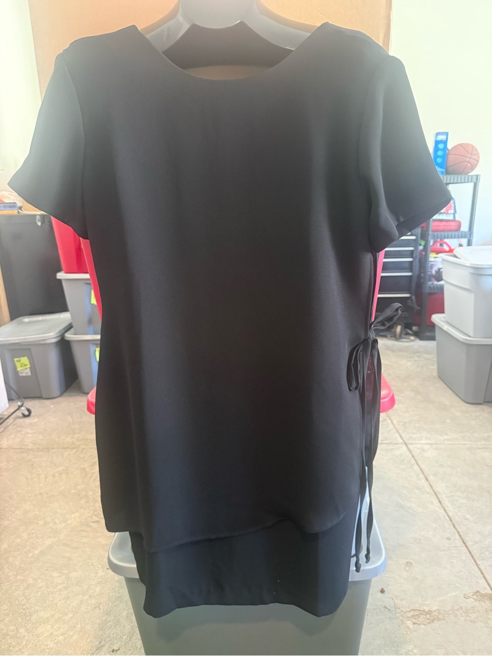 Women's Black Side-Tie Short Sleeve Top mp58